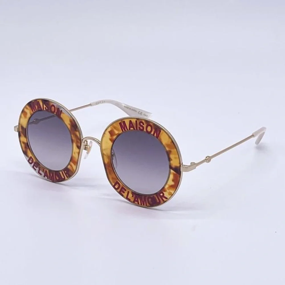 New - Gucci Brown New Gg0113s 010 Round Metal Sunglasses
